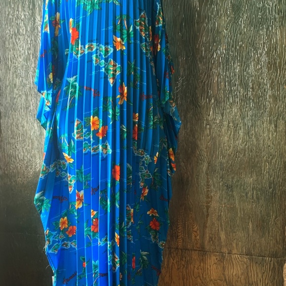 Vintage 1970’s bright blue Hibiscus & Palm trees Hawaiian holiday Muu Muu O/S - Picture 7 of 9